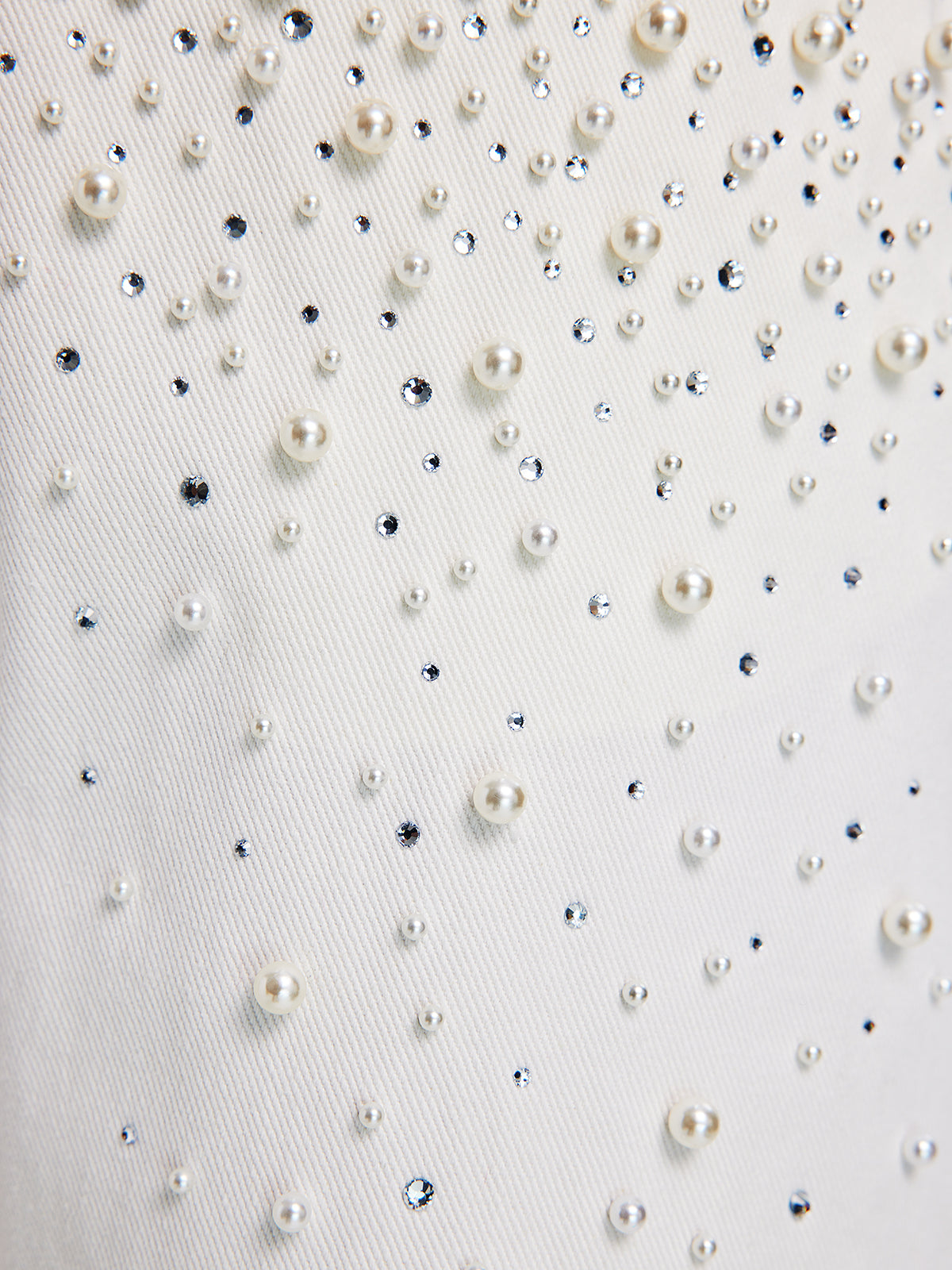 Pearl Rhinestone Denim Wide-Leg Pants