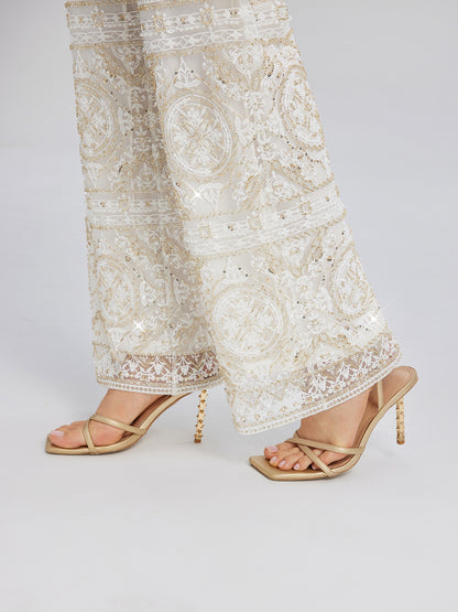 Intricately Embroidered Sequin Straight-Leg Pants