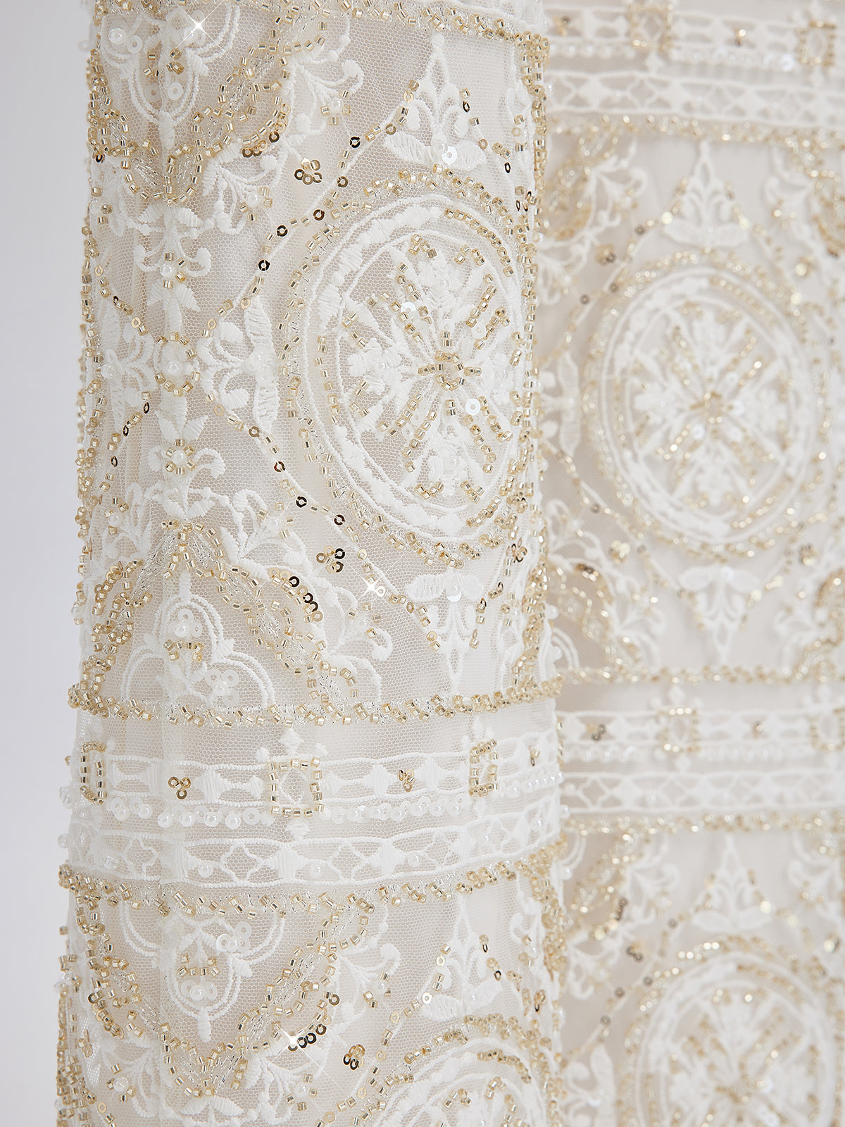 Intricately Embroidered Sequin Straight-Leg Pants