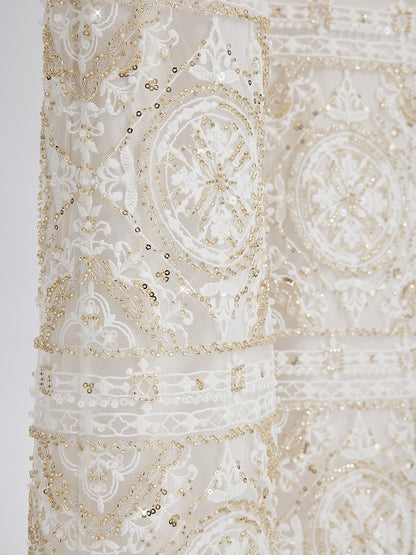 Intricately Embroidered Sequin Straight-Leg Pants