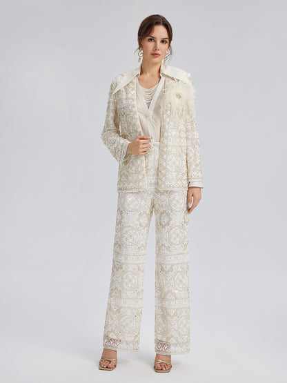 Intricately Embroidered Sequin Jacket (Feather Brooch Included)