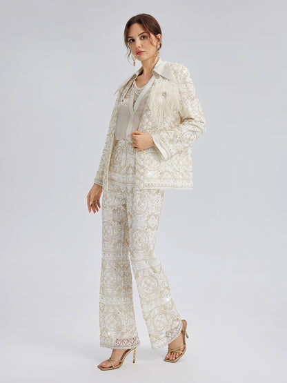Intricately Embroidered Sequin Jacket (Feather Brooch Included)