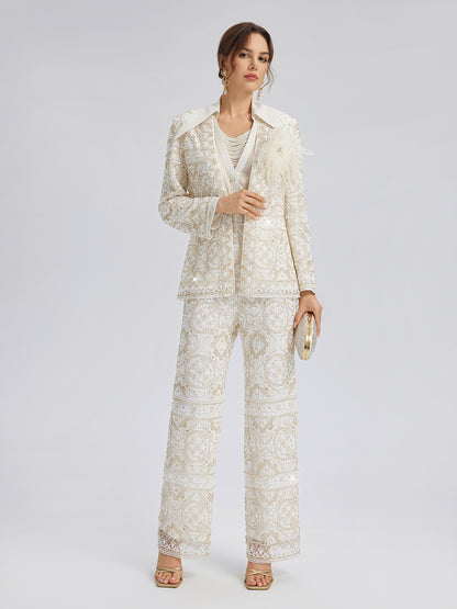 Intricately Embroidered Sequin Jacket (Feather Brooch Included)