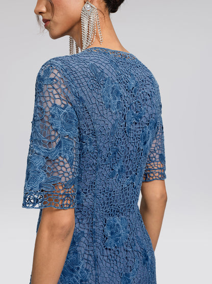 Cutout Lace 3D Floral Short-Sleeve Dress