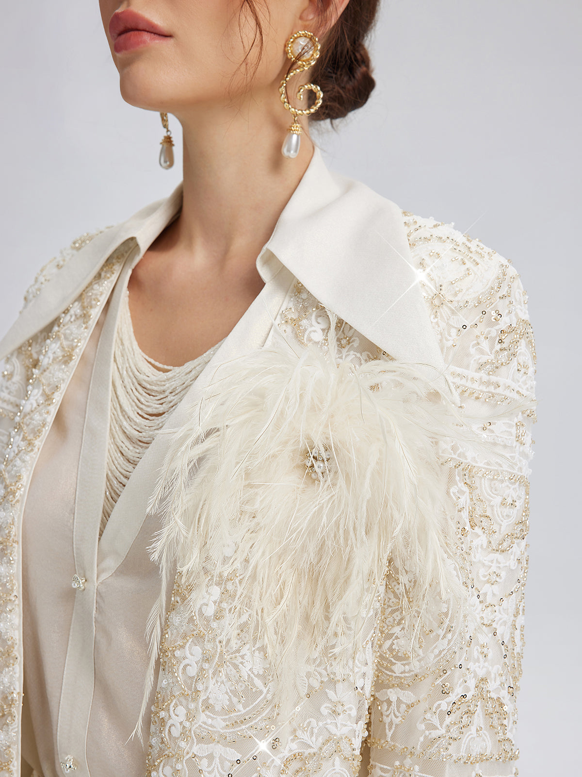 Intricately Embroidered Sequin Jacket (Feather Brooch Included)
