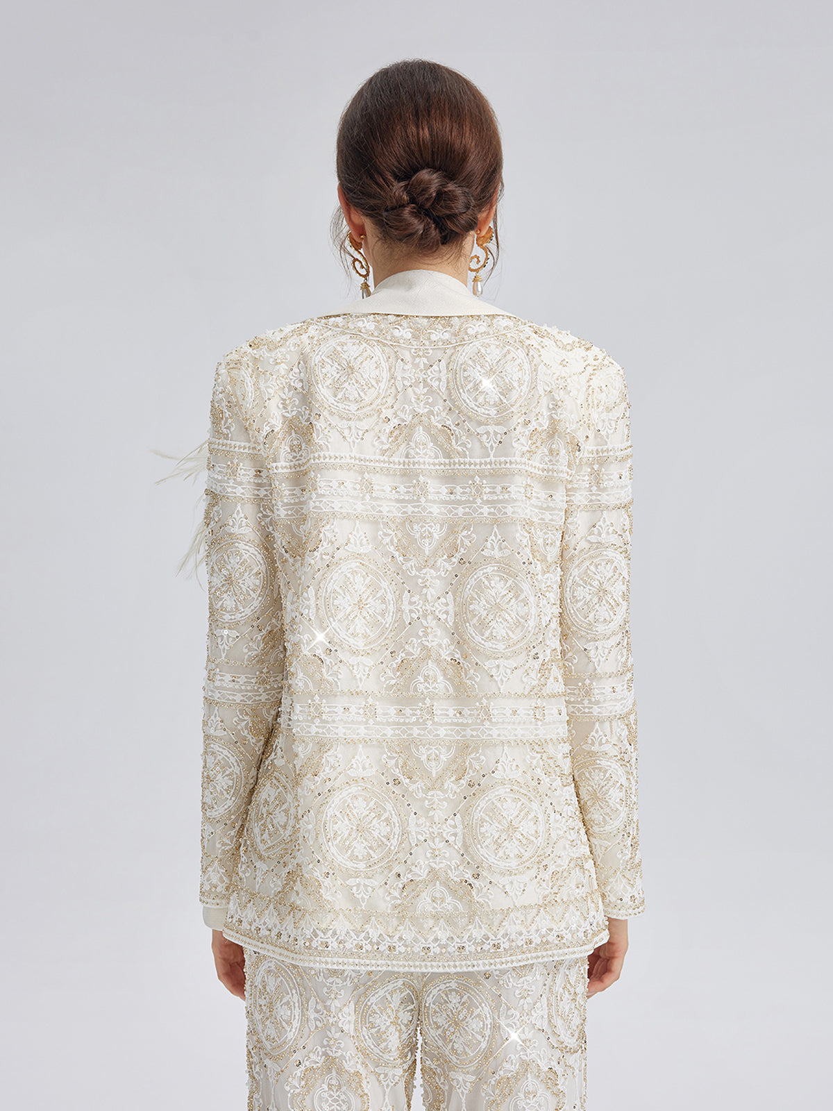Intricately Embroidered Sequin Jacket (Feather Brooch Included)
