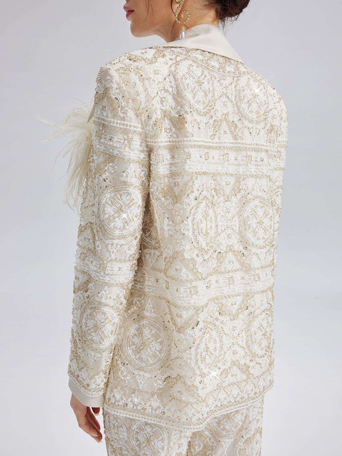 Intricately Embroidered Sequin Jacket (Feather Brooch Included)