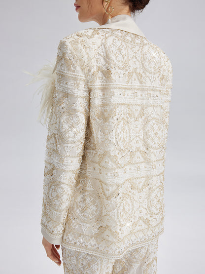 Intricately Embroidered Sequin Jacket (Feather Brooch Included)