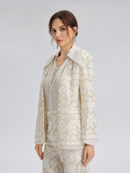 Intricately Embroidered Sequin Jacket (Feather Brooch Included)