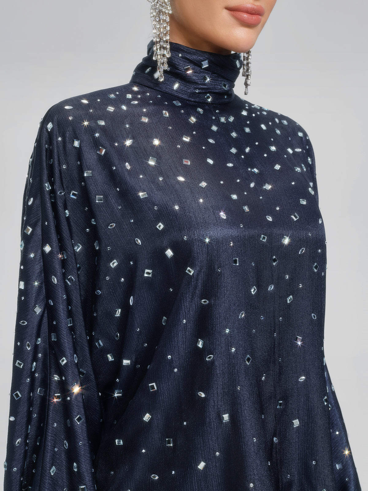 Rhinestone High Neck Satin Top