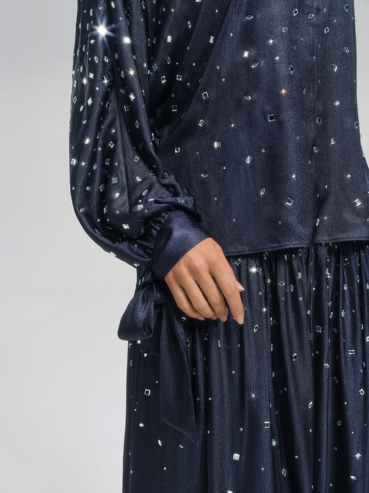 Rhinestone High Neck Satin Top