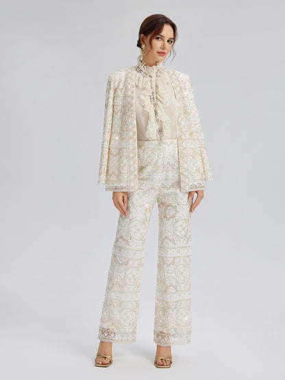 Intricately Embroidered Sequin Jacket (Feather Brooch Included)