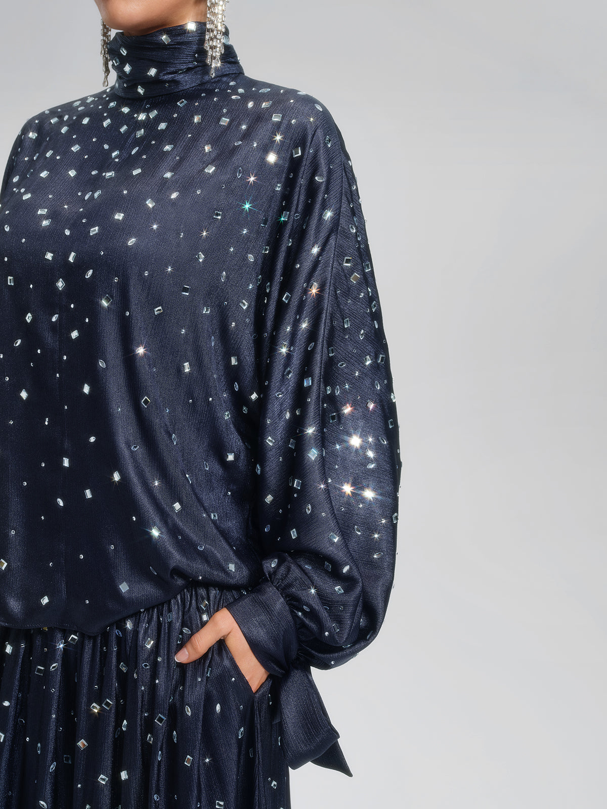 Rhinestone High Neck Satin Top