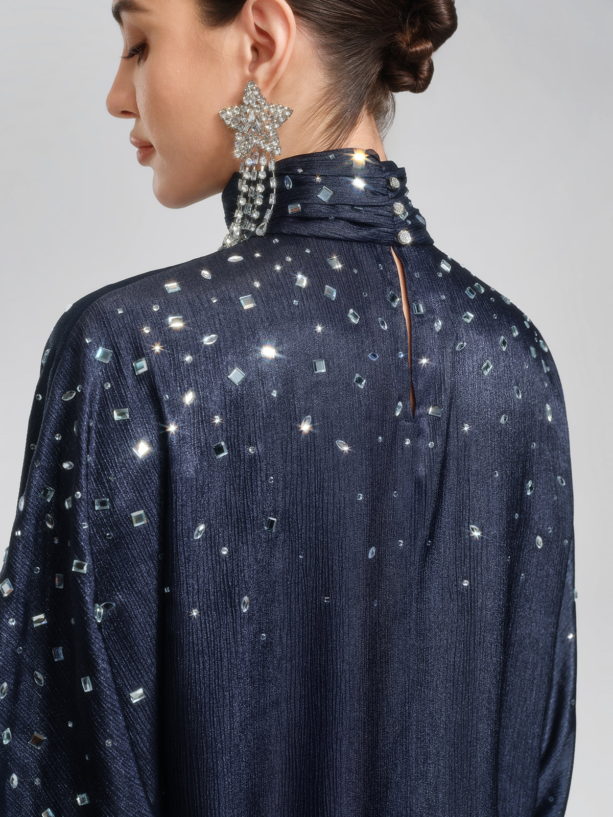 Rhinestone High Neck Satin Top