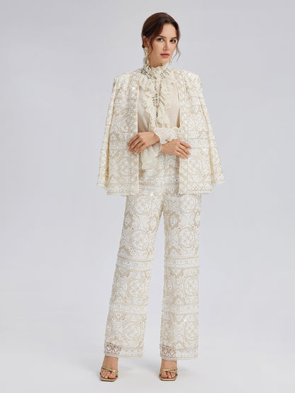 Intricately Embroidered Sequin Jacket (Feather Brooch Included)