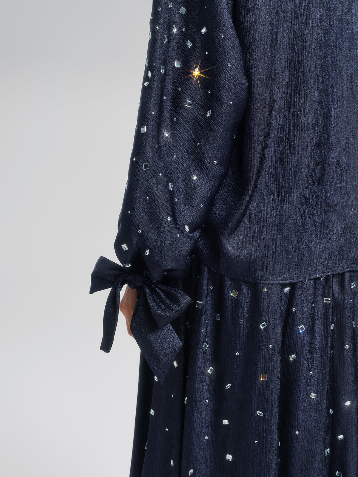 Rhinestone High Neck Satin Top