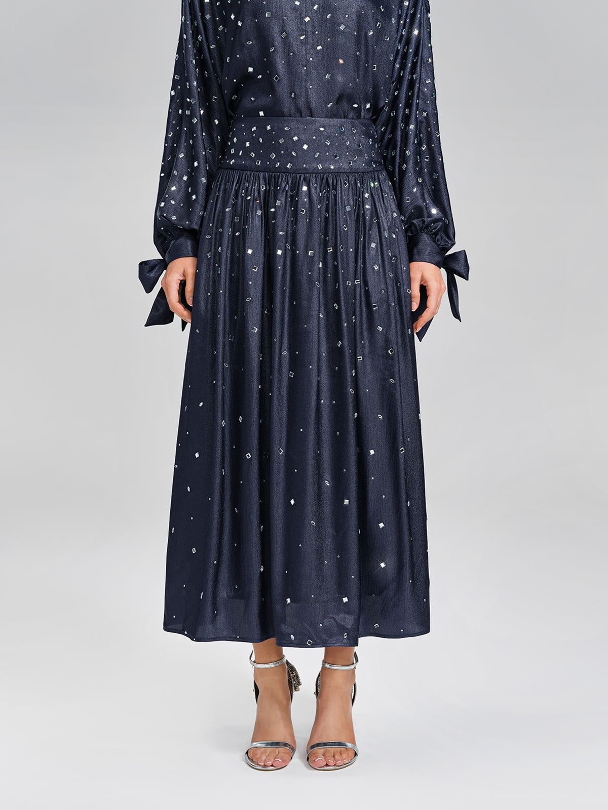 Rhinestone Satin Flare Skirt