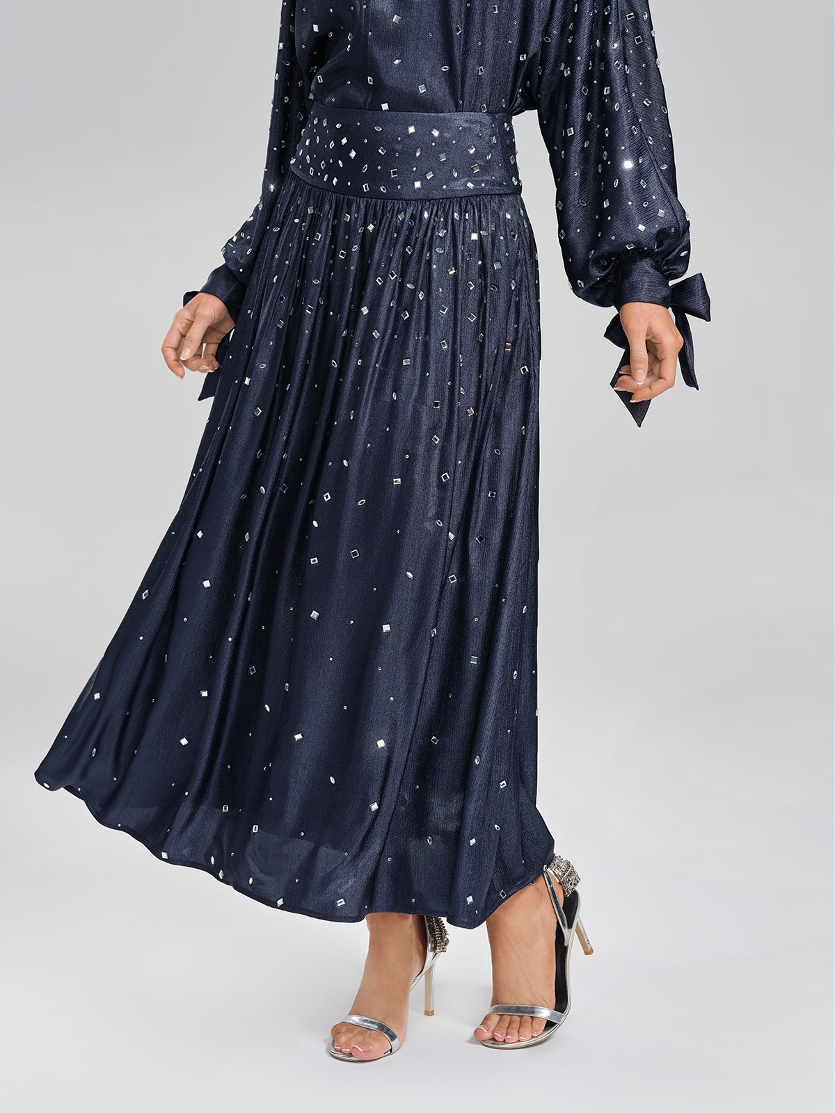 Rhinestone Satin Flare Skirt