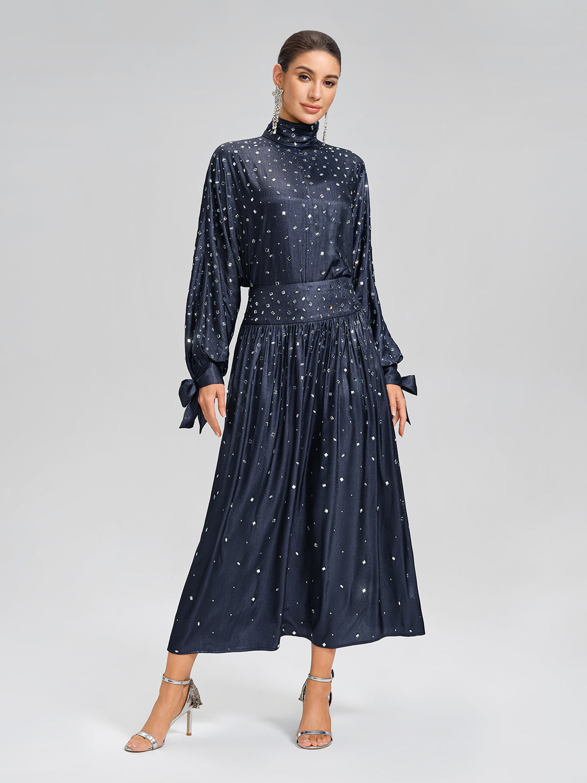 Rhinestone Satin Flare Skirt