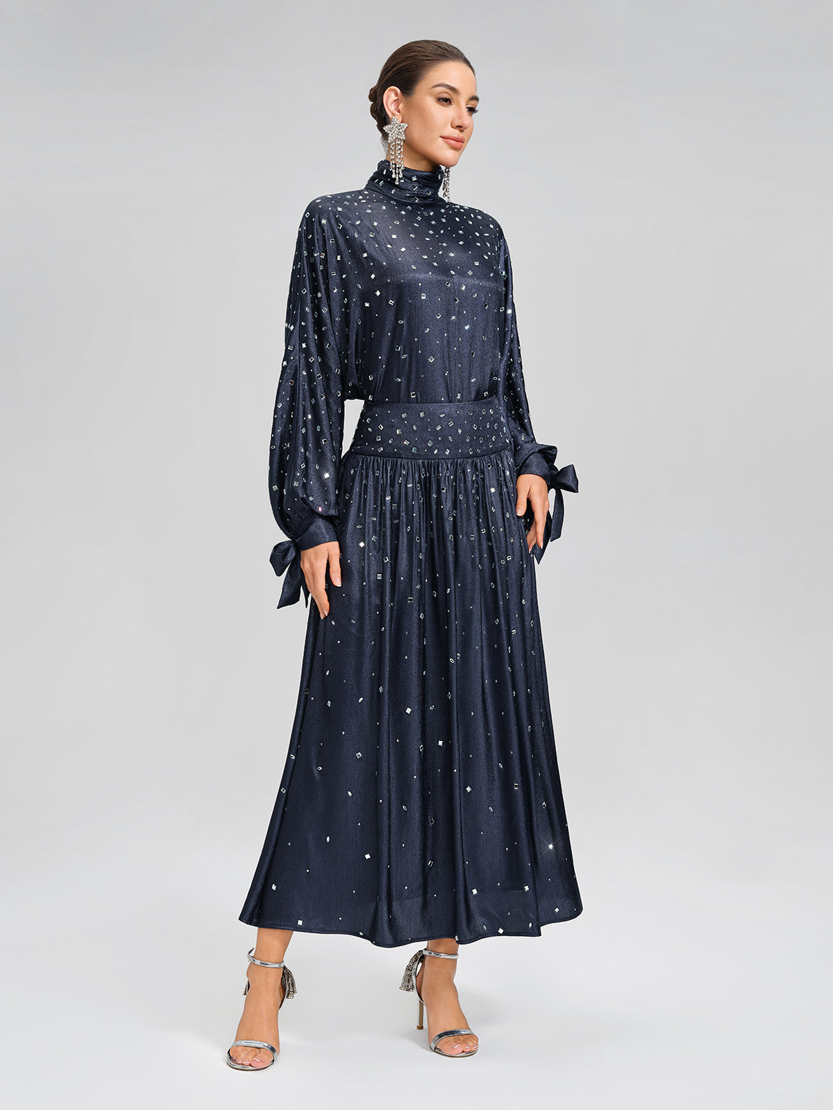 Rhinestone Satin Flare Skirt