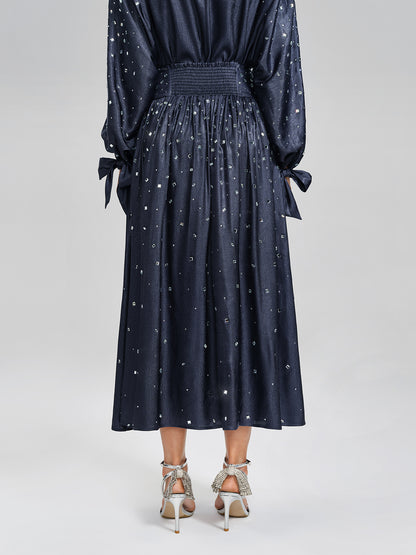 Rhinestone Satin Flare Skirt