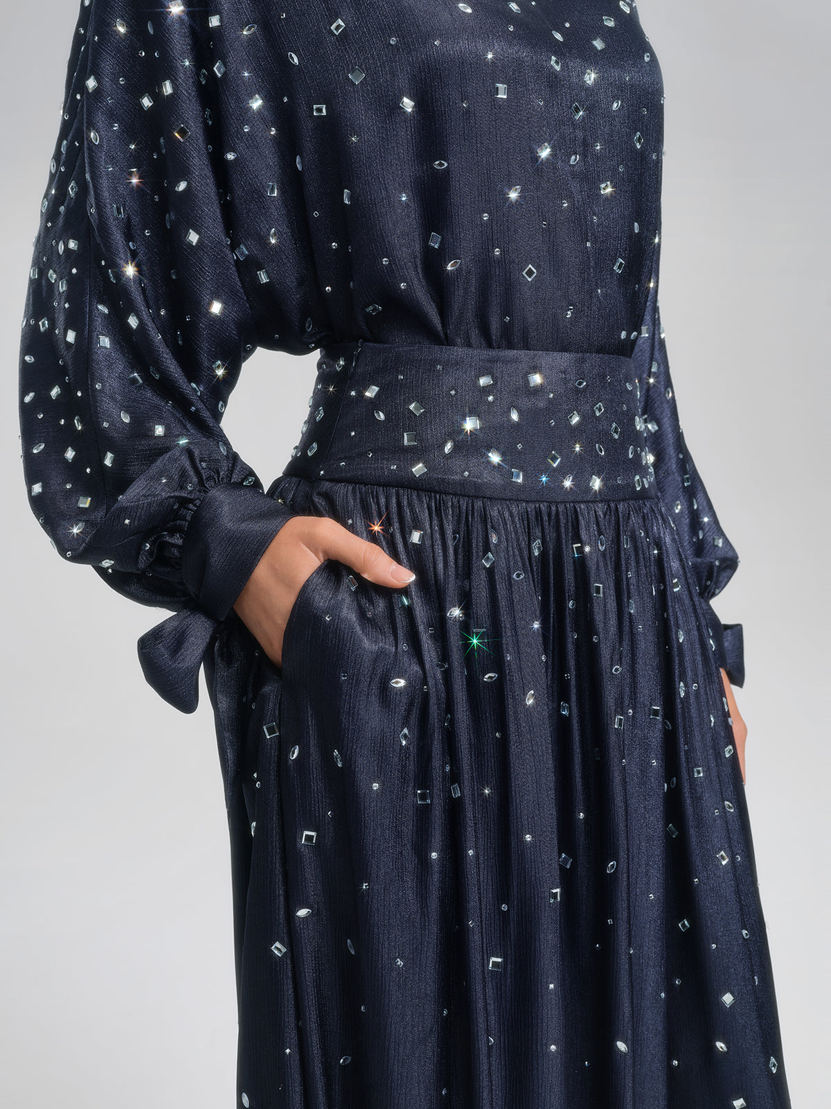 Rhinestone Satin Flare Skirt