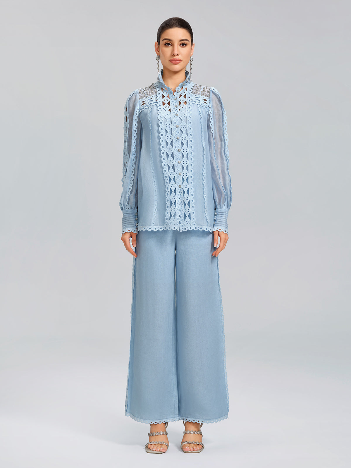 Linen Hand-Beading Trimming Shirt