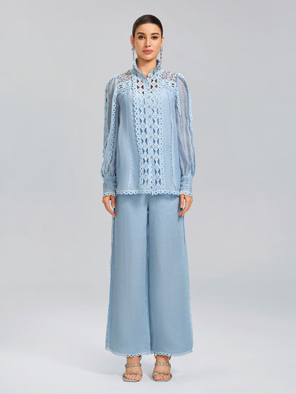 Linen Elastic Waistband Straight-Leg Pants