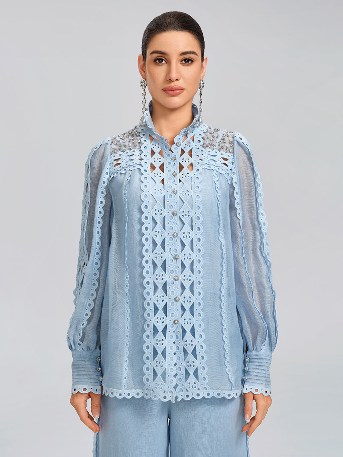 Linen Hand-Beading Trimming Shirt