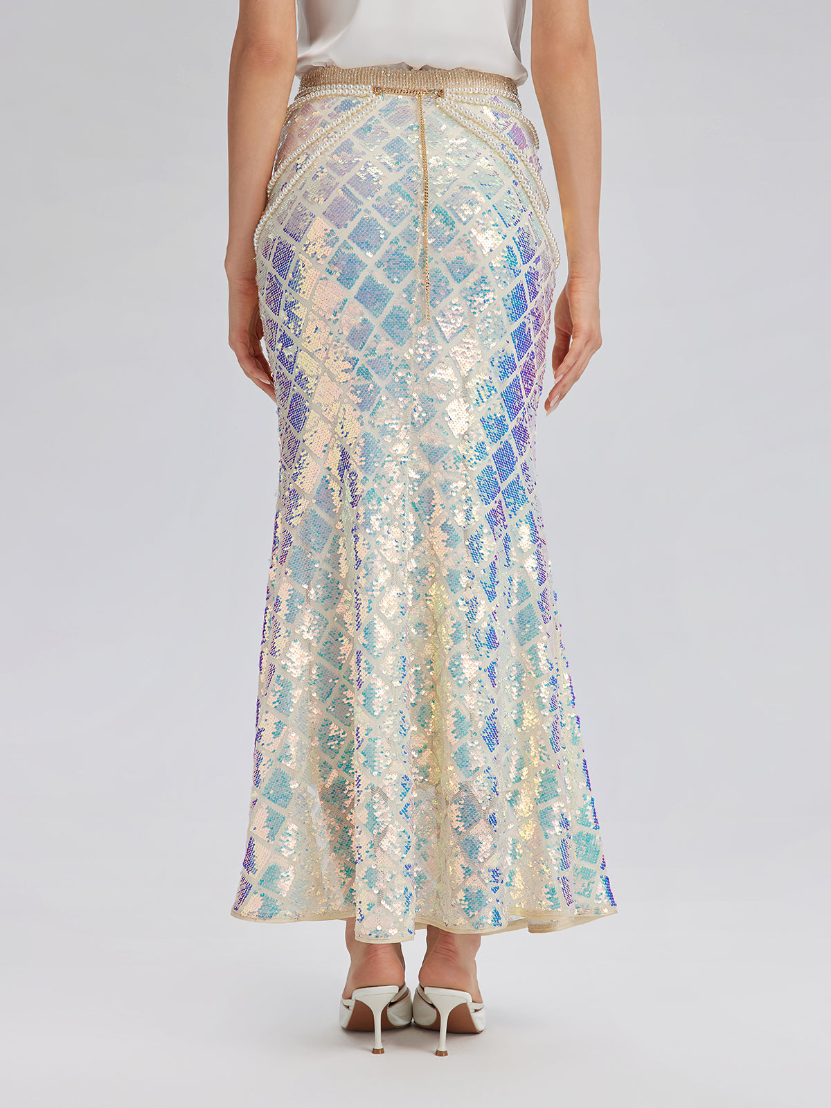 Iridescent Sequin Front-Slit Mermaid Skirt