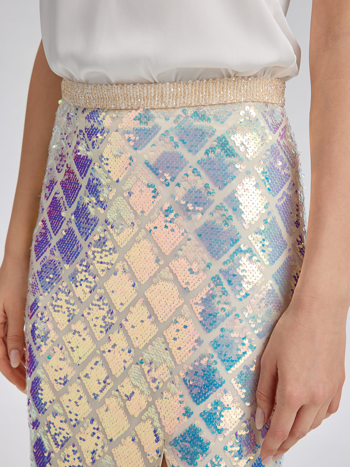 Iridescent Sequin Front-Slit Mermaid Skirt