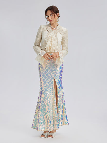 Iridescent Sequin Front-Slit Mermaid Skirt