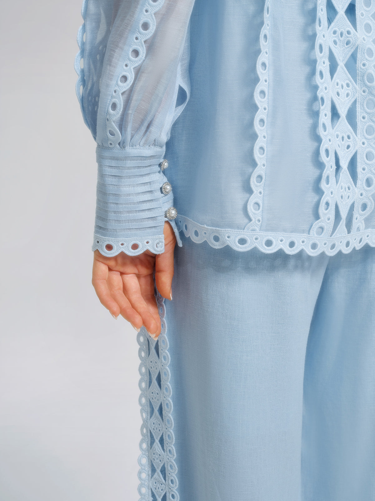Linen Hand-Beading Trimming Shirt