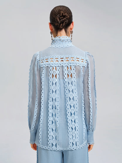 Linen Hand-Beading Trimming Shirt