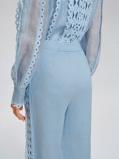 Linen Elastic Waistband Straight-Leg Pants
