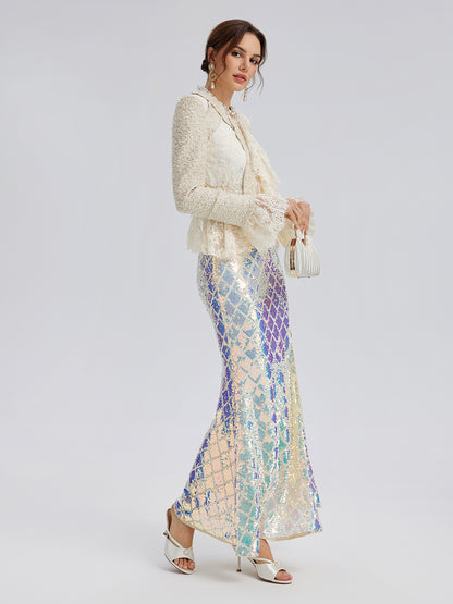 Iridescent Sequin Front-Slit Mermaid Skirt