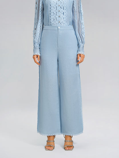 Linen Elastic Waistband Straight-Leg Pants