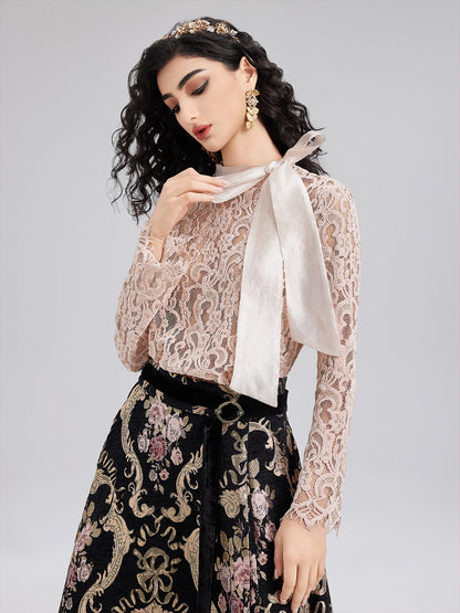 French Lace Bow-Detail Top