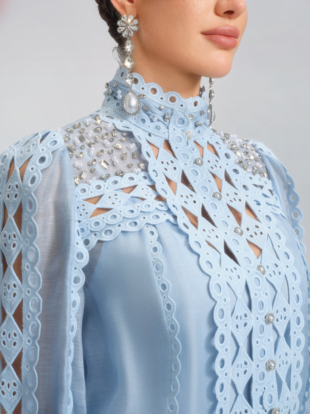 Linen Hand-Beading Trimming Shirt