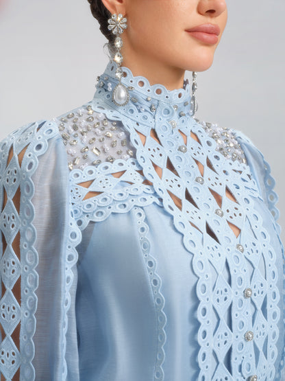 Linen Hand-Beading Trimming Shirt