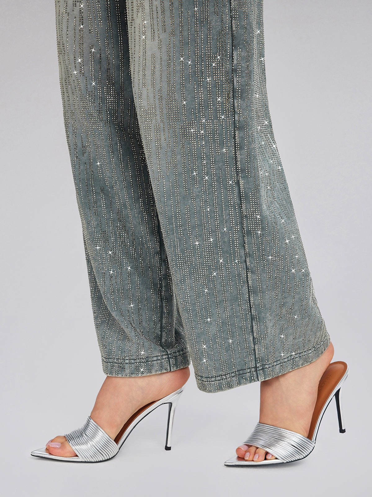 Denim-Inspired Rhinestones Embellished Sweatpants