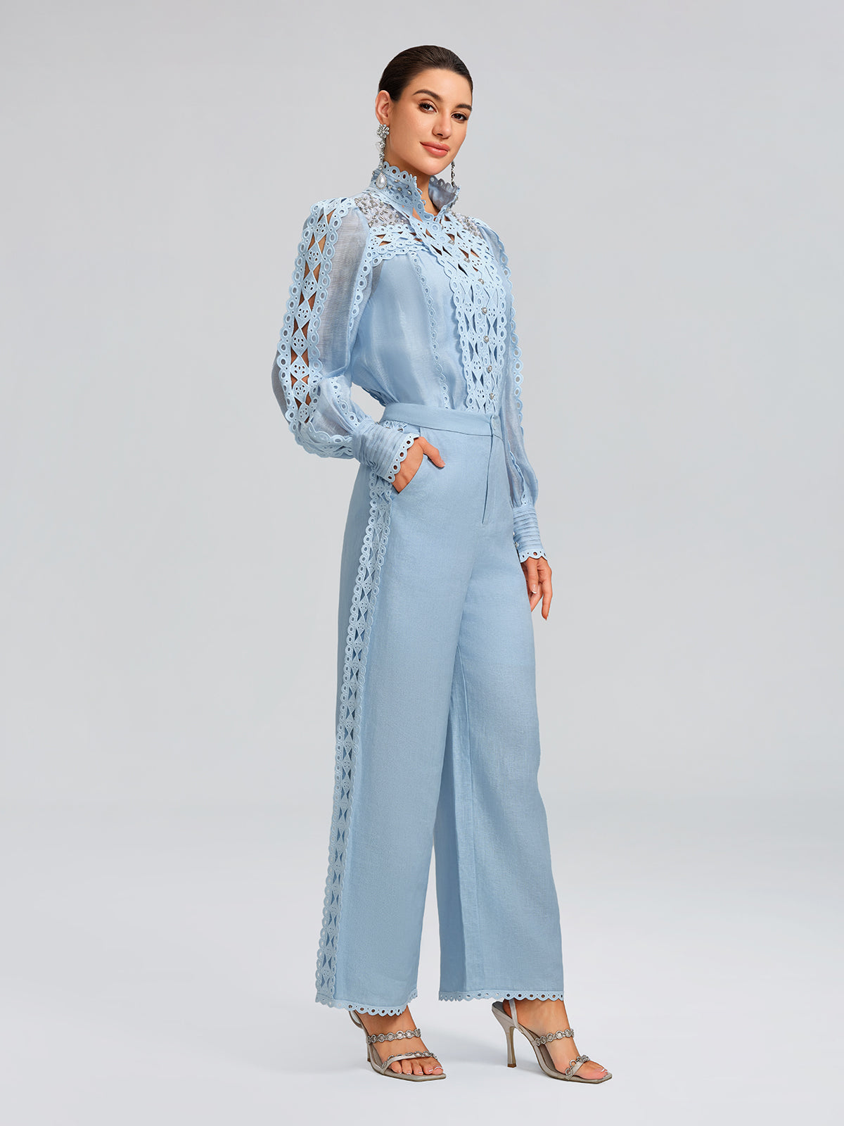 Linen Hand-Beading Trimming Shirt