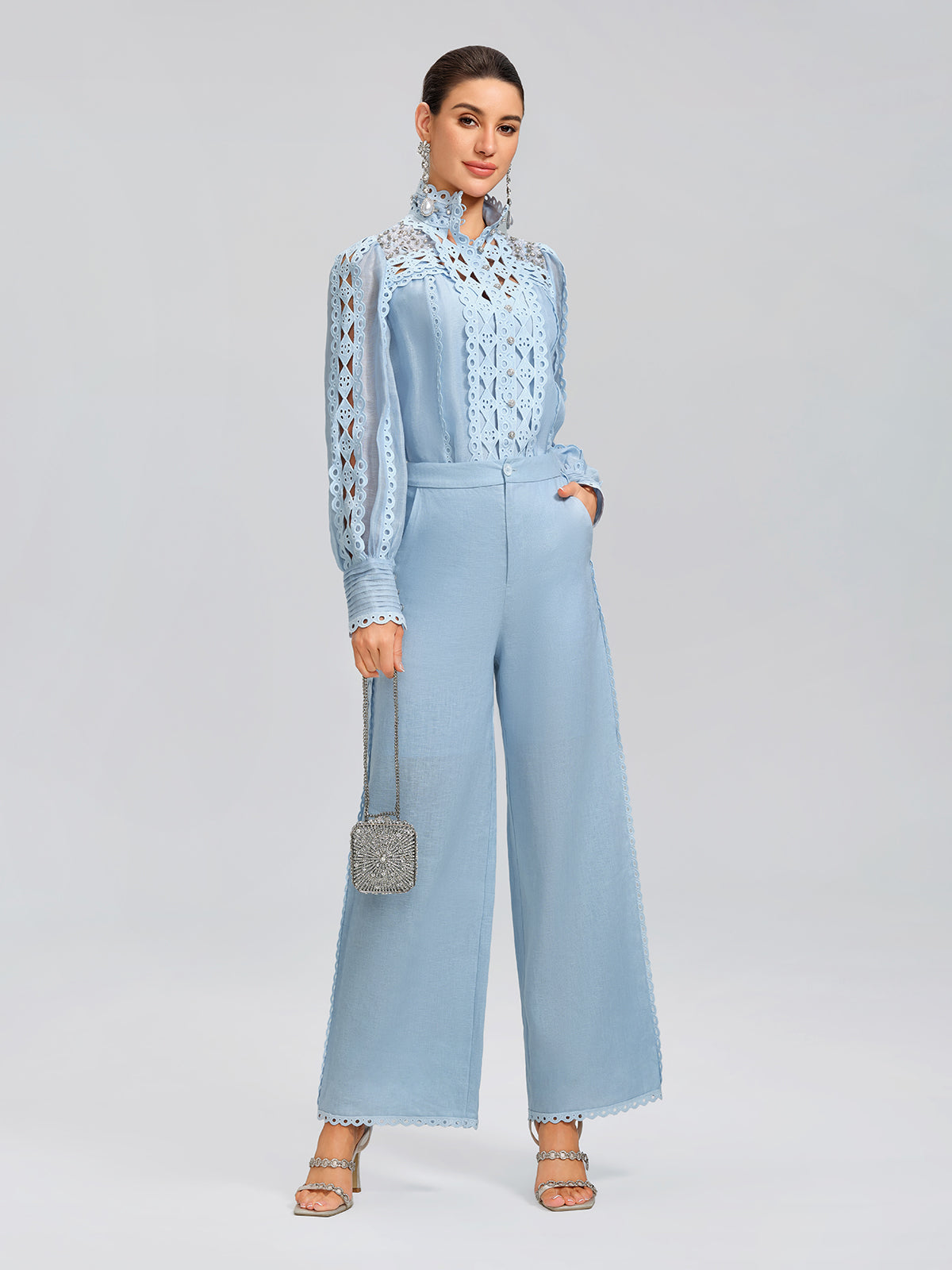 Linen Hand-Beading Trimming Shirt