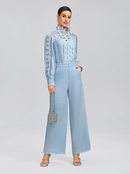 Linen Elastic Waistband Straight-Leg Pants