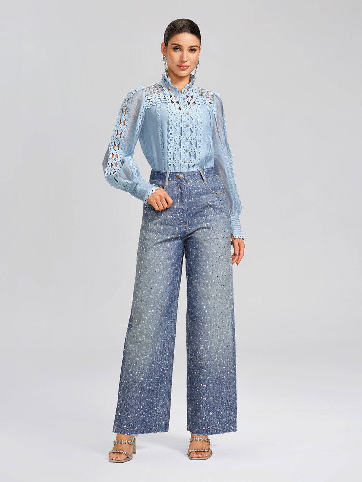 Linen Hand-Beading Trimming Shirt
