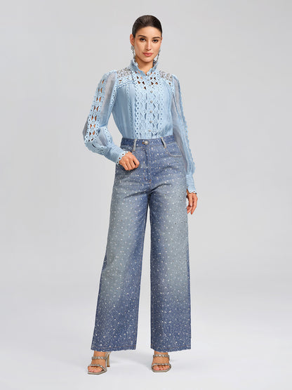 Linen Hand-Beading Trimming Shirt