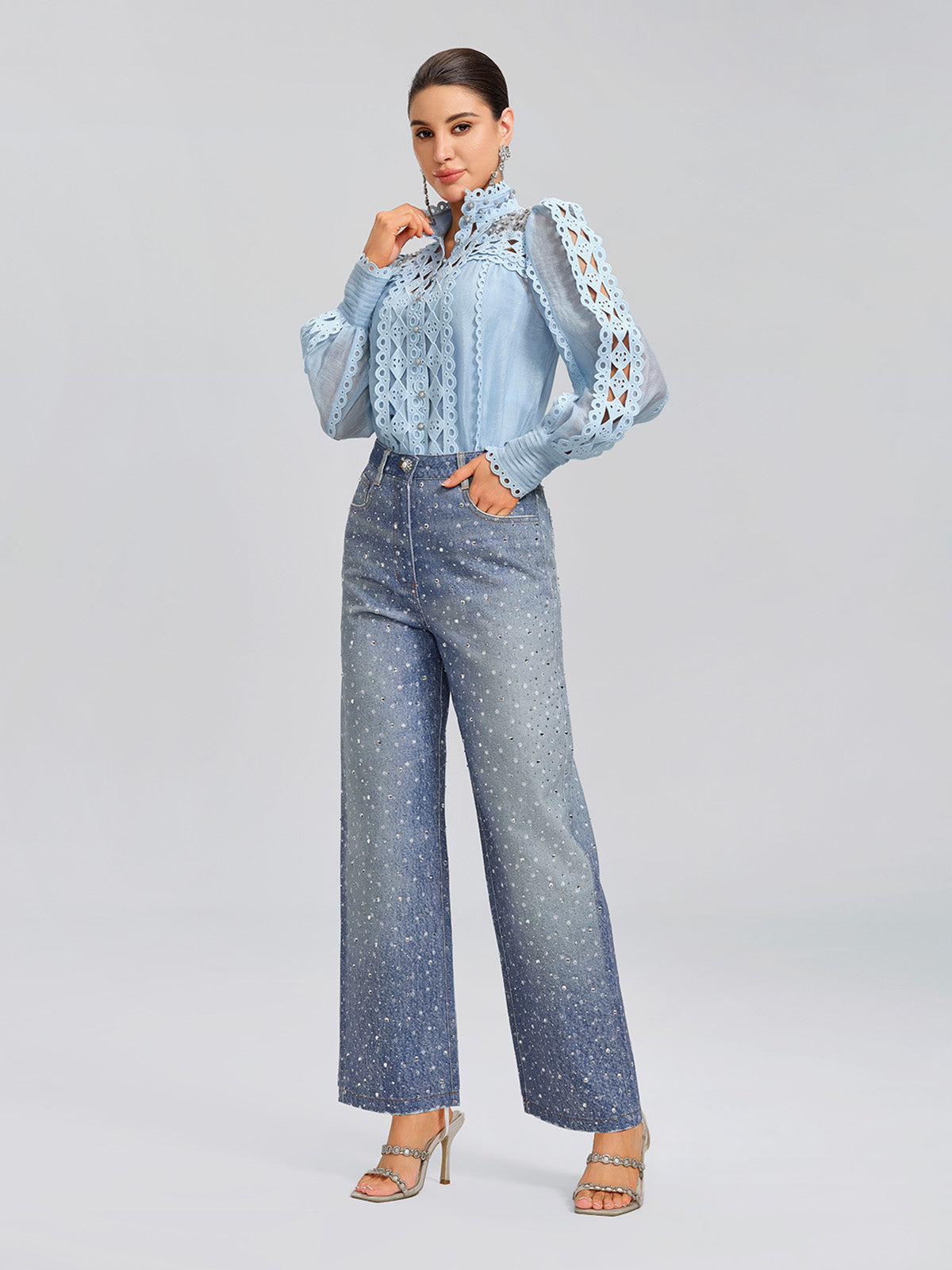 Linen Hand-Beading Trimming Shirt