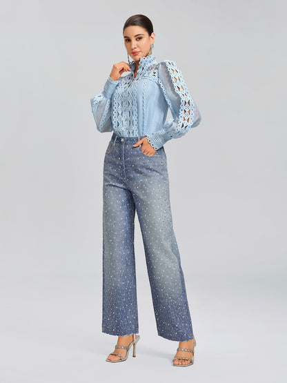 Linen Hand-Beading Trimming Shirt