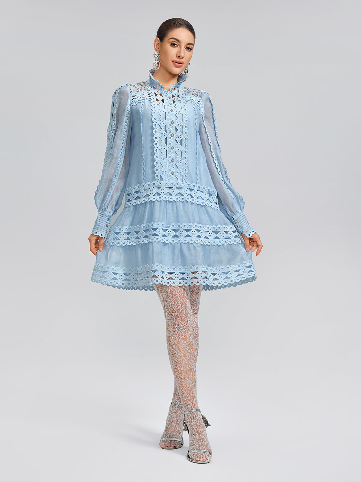 Linen Beaded Cutout Trimming Mini Dress