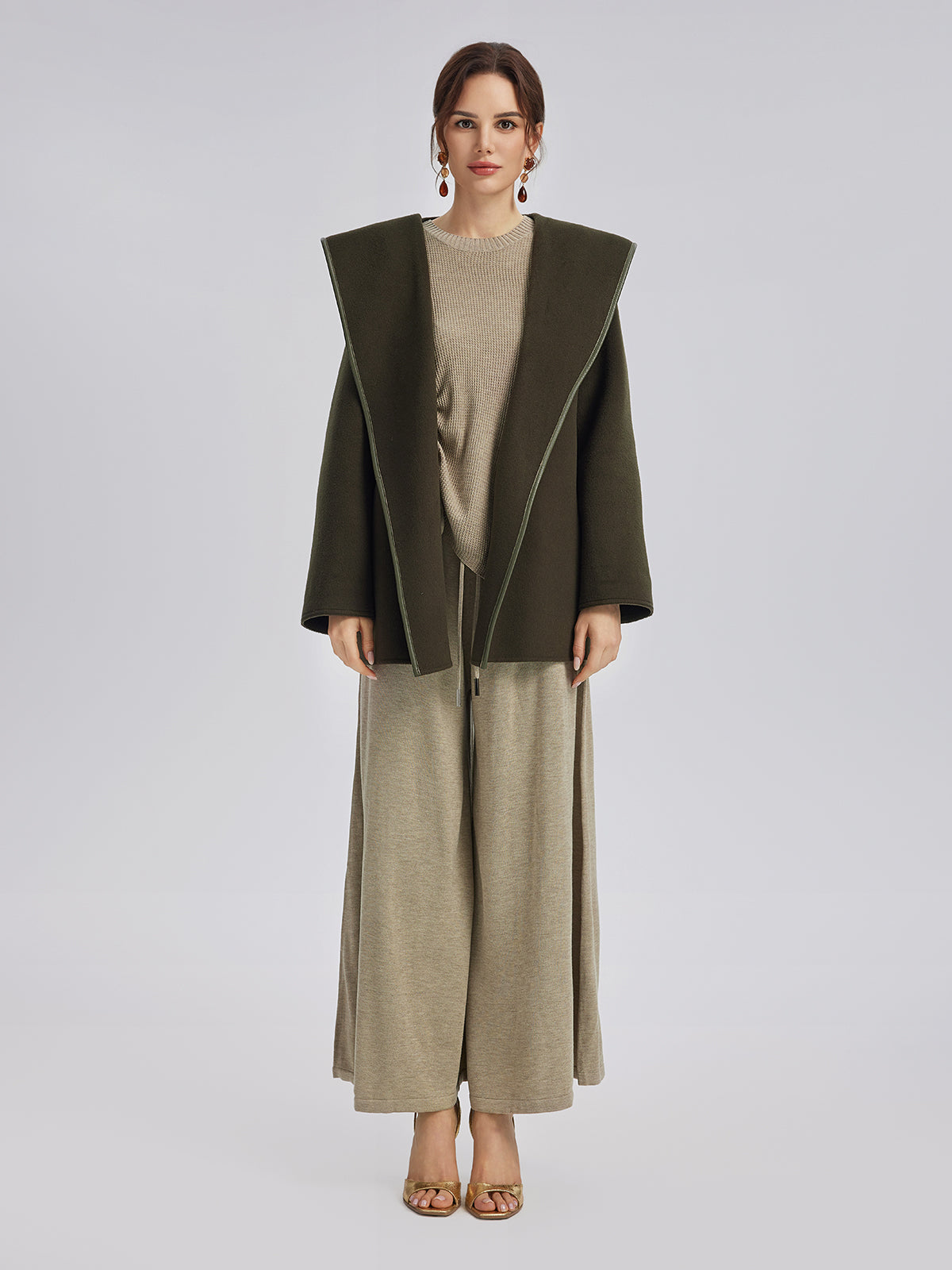 Robe-Style Wool Cashmere Coat (Waist Tie Included)